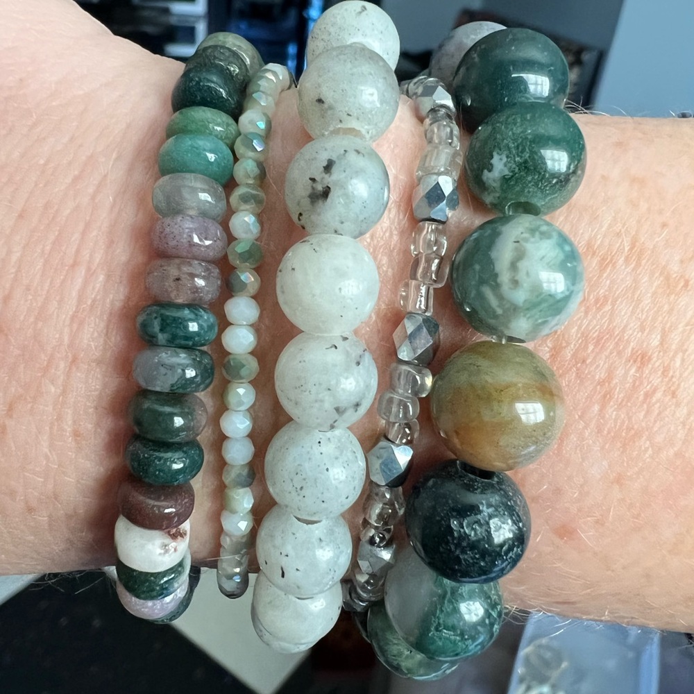 Jasper labradorite beaded bracelet stack